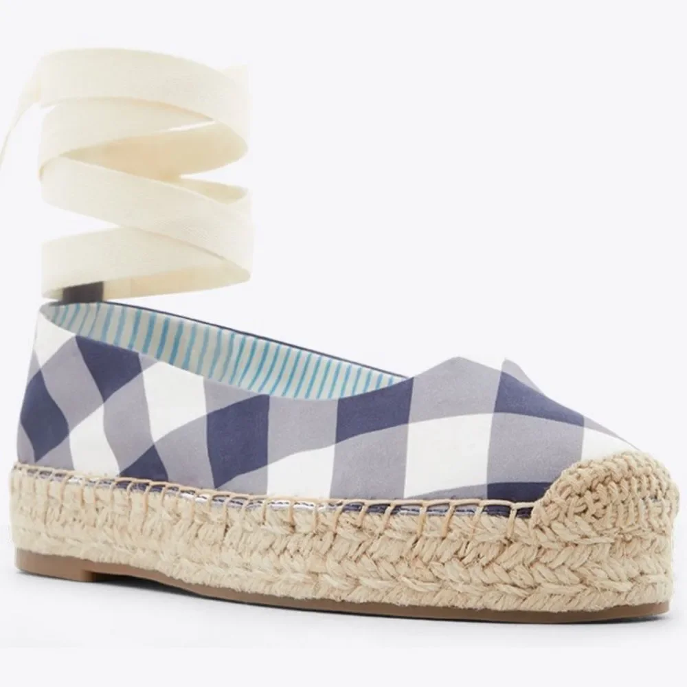 Draper James Georgia Espadrilles in Nassau Navy Gingham 8.5 NWOB